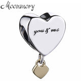 925 Sterling Silver You&Me Heart Lock Love Bead Bracelet Jewelry DIY