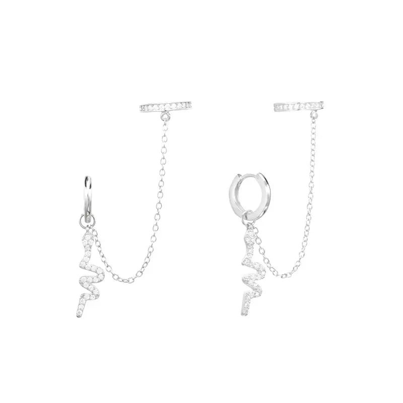925 Silver Snake Piercing Earrings European Ear Cuff with Chain
