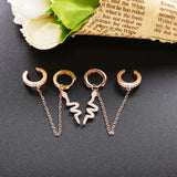 925 Silver Snake Piercing Earrings European Ear Cuff with Chain