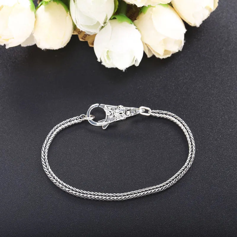925 Silver Gray Bracelet Vintage Style Unisex Plum Buckle Bracelet