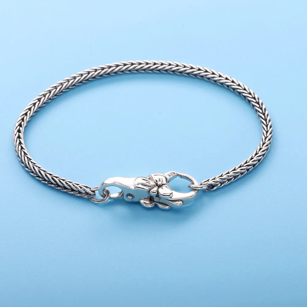 925 Silver Gray Bracelet Vintage Style Unisex Plum Buckle Bracelet
