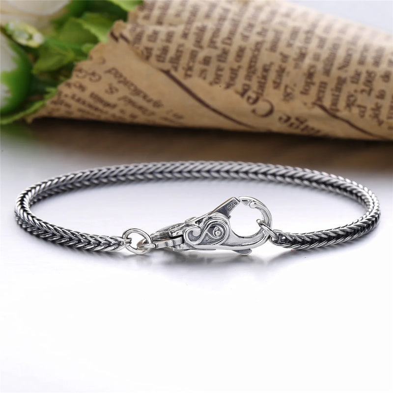 925 Silver Gray Bracelet Vintage Style Unisex Plum Buckle Bracelet