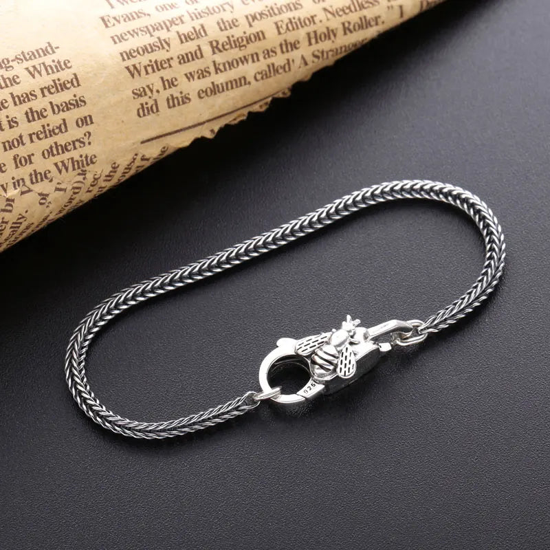 925 Silver Gray Bracelet Vintage Style Unisex Plum Buckle Bracelet