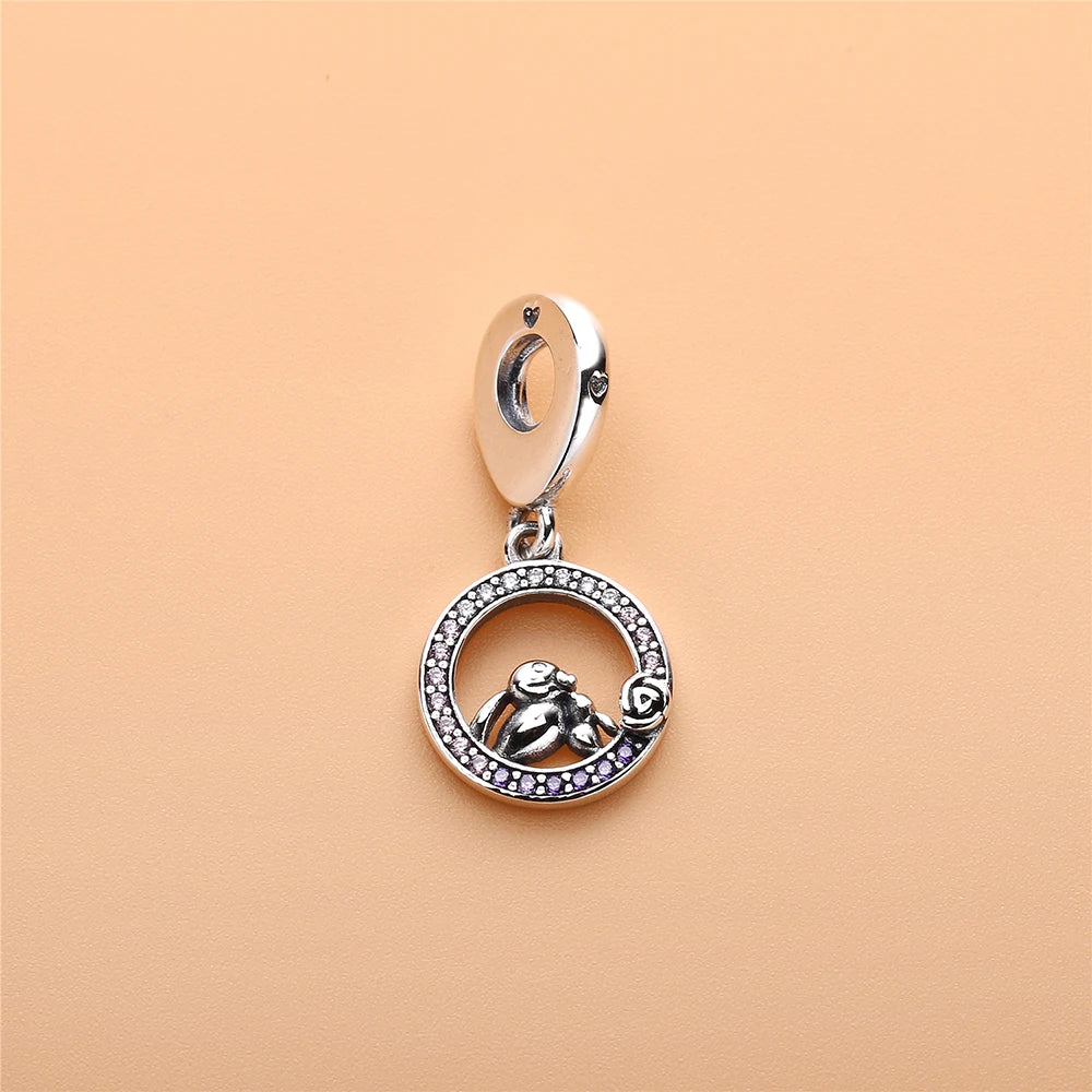 925 Silver Mother & Baby Bird Dangle Charms Bracelet Bangle Mother's Gift