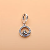 925 Silver Mother & Baby Bird Dangle Charms Bracelet Bangle Mother's Gift