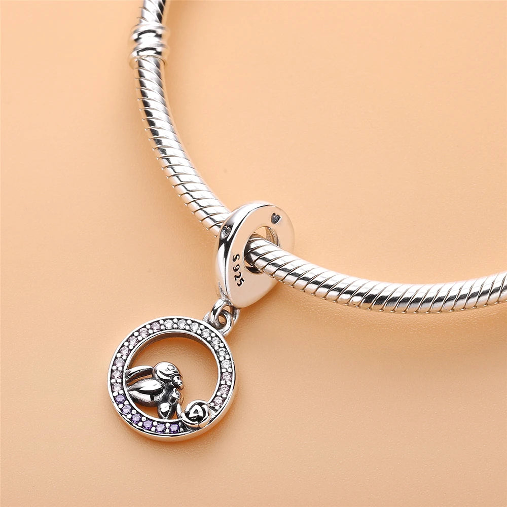 925 Silver Mother & Baby Bird Dangle Charms Bracelet Bangle Mother's Gift