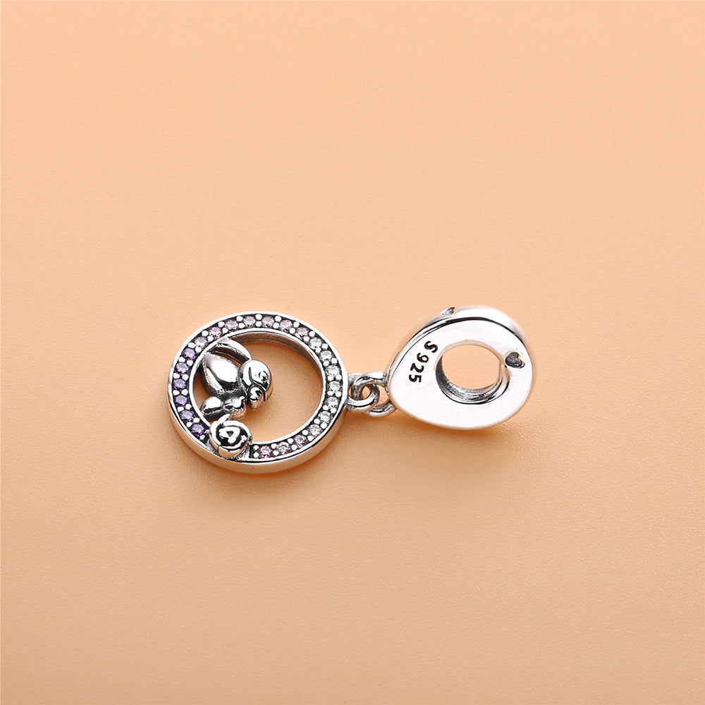 925 Silver Mother & Baby Bird Dangle Charms Bracelet Bangle Mother's Gift