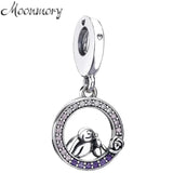925 Silver Mother & Baby Bird Dangle Charms Bracelet Bangle Mother's Gift