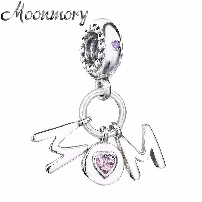 925 Silver Mom Dangle Charms with CZ for Bracelet&Bangle
