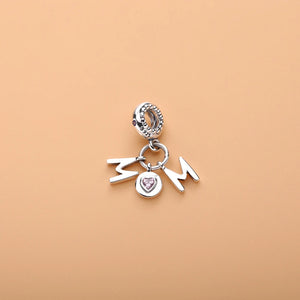 925 Silver Mom Dangle Charms with CZ for Bracelet&Bangle
