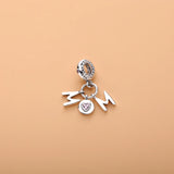 925 Silver Mom Dangle Charms with CZ for Bracelet&Bangle