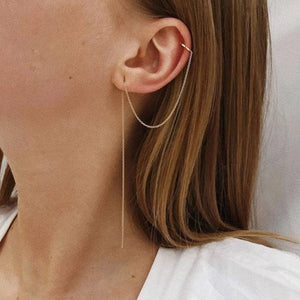 925 Sterling Silver Wedding Earring With Chain Jewelry Ear Cuff Brincos