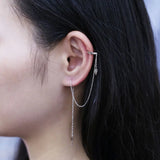 925 Sterling Silver Wedding Earring With Chain Jewelry Ear Cuff Brincos
