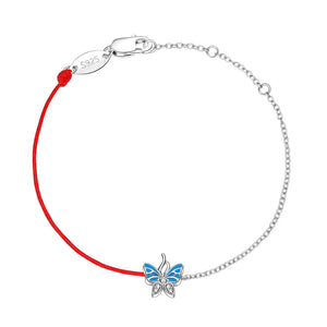 925 Sterling Silver Butterfly Bracelet Enamel Red String Christmas Gift