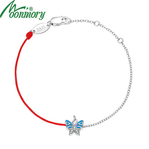 925 Sterling Silver Butterfly Bracelet Enamel Red String Christmas Gift