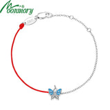925 Sterling Silver Butterfly Bracelet Enamel Red String Christmas Gift