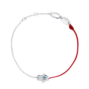 925 Silver Devil Zircon Half Chain Bracelet Red String Palm Charm