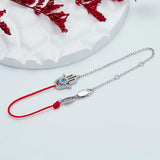 925 Silver Devil Zircon Half Chain Bracelet Red String Palm Charm