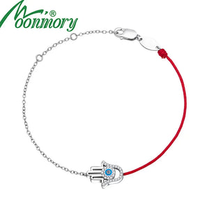 925 Silver Devil Zircon Half Chain Bracelet Red String Palm Charm