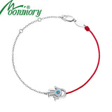 925 Silver Devil Zircon Half Chain Bracelet Red String Palm Charm
