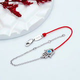 925 Silver Devil Zircon Half Chain Bracelet Red String Palm Charm