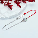 925 Silver Devil Zircon Half Chain Bracelet Red String Palm Charm