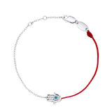 925 Silver Devil Zircon Half Chain Bracelet Red String Palm Charm