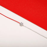 925 Sterling Silver CZ Silver Flower Bracelet Half Chain Half Red String