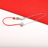 925 Sterling Silver CZ Silver Flower Bracelet Half Chain Half Red String