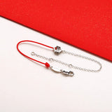 925 Sterling Silver CZ Silver Flower Bracelet Half Chain Half Red String