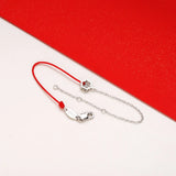 925 Sterling Silver CZ Silver Flower Bracelet Half Chain Half Red String