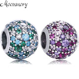 S925 Sterling Pave Lights Silver Charm Multi-Colored CZ Bracelet DIY Beads