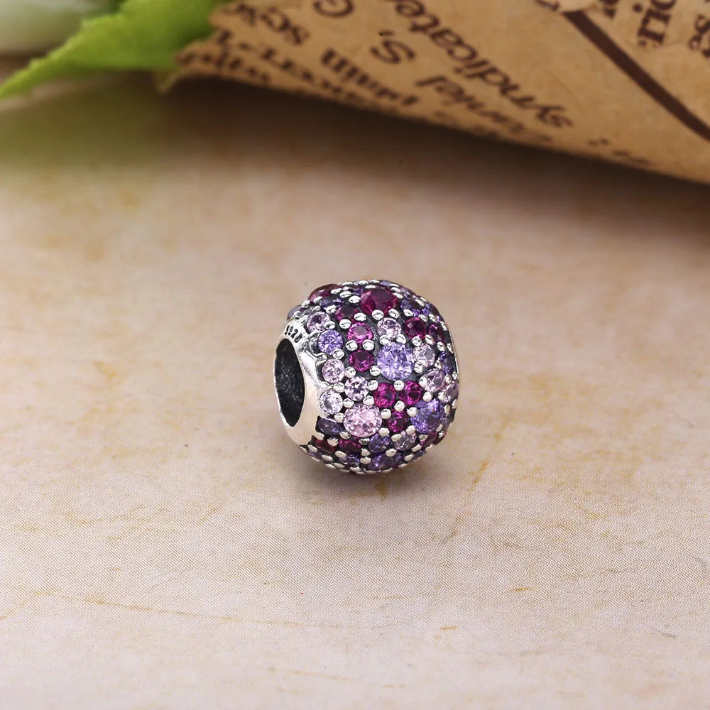 S925 Sterling Pave Lights Silver Charm Multi-Colored CZ Bracelet DIY Beads