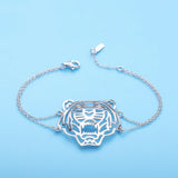 S925 Sterling Silver Tiger Chain Bracelet Animal Pendant