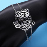 S925 Sterling Silver Tiger Chain Bracelet Animal Pendant