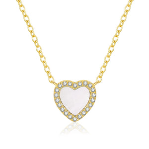 925 Silver Stone Heart Necklace Enamel Heart Pendant