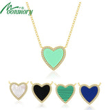 925 Silver Stone Heart Necklace Enamel Heart Pendant