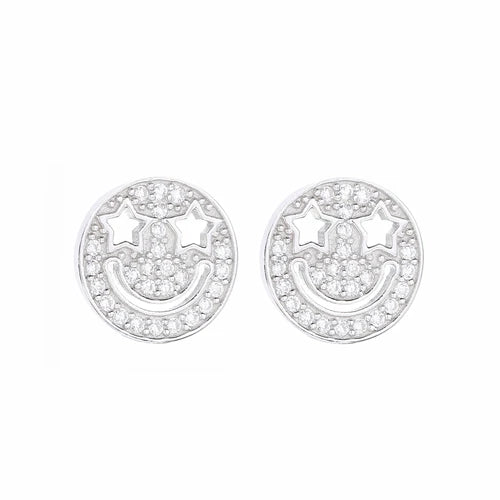 925 Silver Moon & Star Earring, Smile Stud for Women