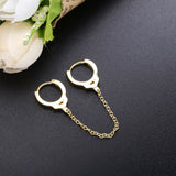 925 Silver Zircon Handcuffs Clip Earring Chain Lock Ear Cuff Jewelry