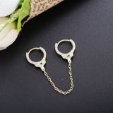 925 Silver Zircon Handcuffs Clip Earring Chain Lock Ear Cuff Jewelry