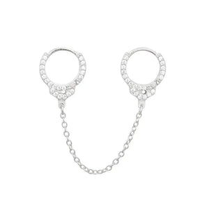 925 Silver Chain Zircon Ear Cuff Crystal Handcuff Clip On Earring