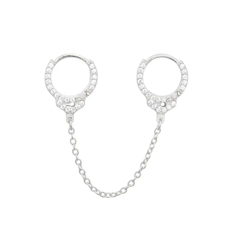 925 Silver Chain Zircon Ear Cuff Crystal Handcuff Clip On Earring