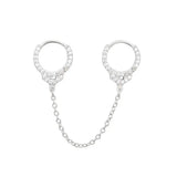 925 Silver Chain Zircon Ear Cuff Crystal Handcuff Clip On Earring