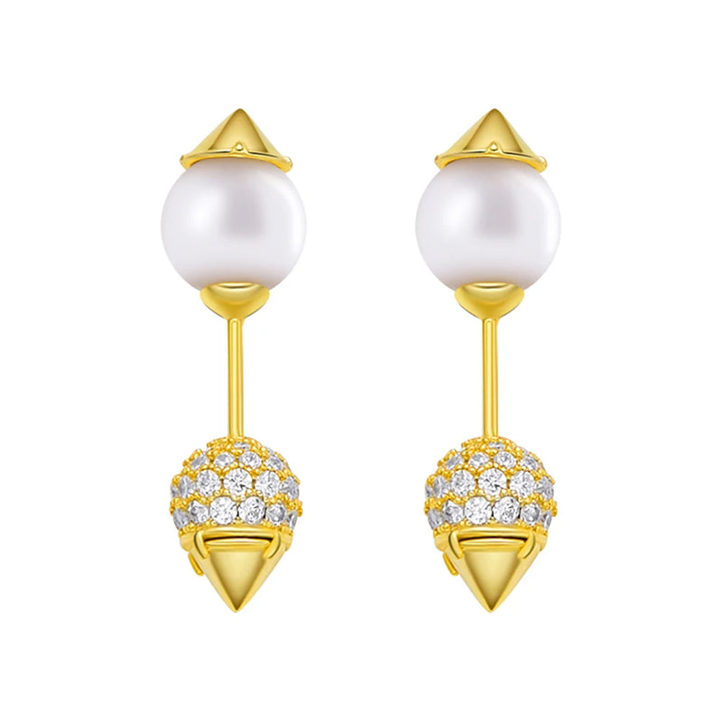 925 Silver Cake Cone Stud Earrings Zircon Pearl Women Style
