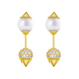 925 Silver Cake Cone Stud Earrings Zircon Pearl Women Style