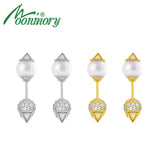 925 Silver Cake Cone Stud Earrings Zircon Pearl Women Style