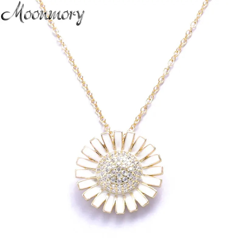 925 Sterling Silver Flower Pendant Necklace Enamel Chain For Women