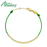 Sterling Silver 925 Half Tennis Bracelet Green Rope Bohemia Style