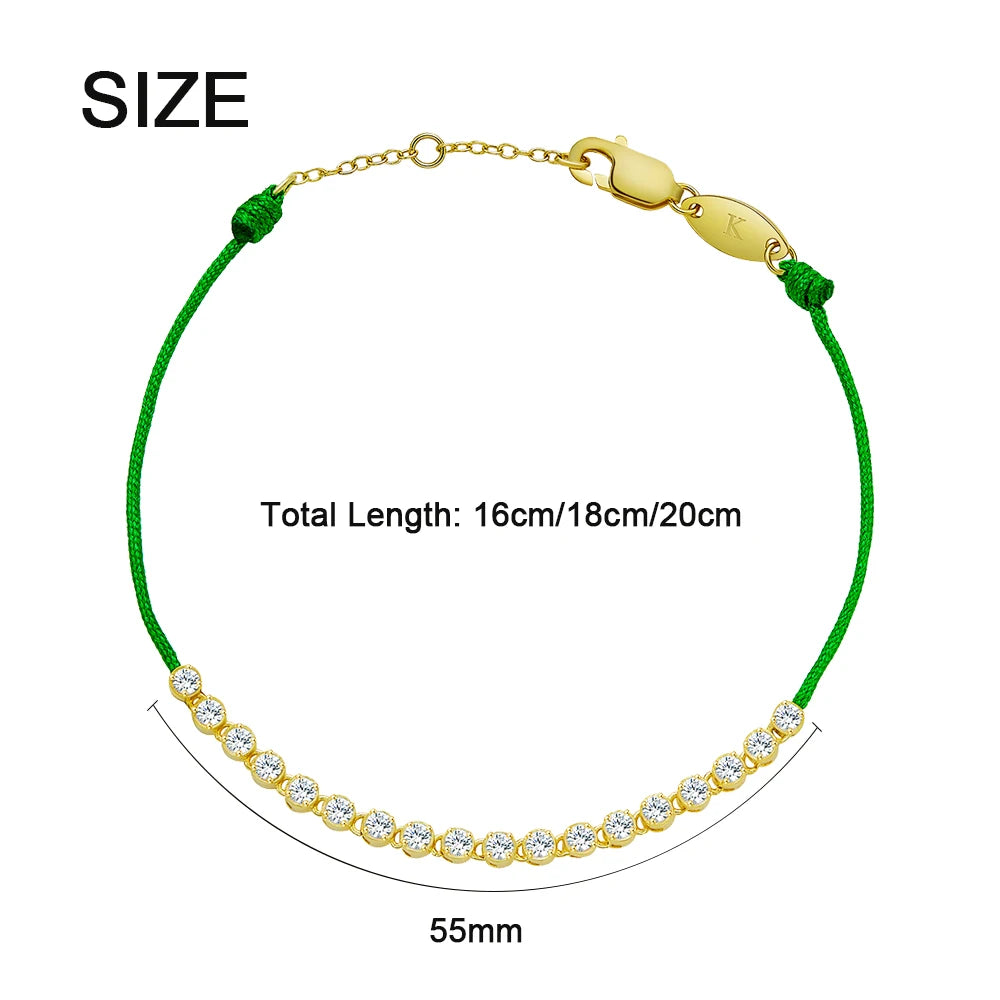 Sterling Silver 925 Half Tennis Bracelet Green Rope Bohemia Style