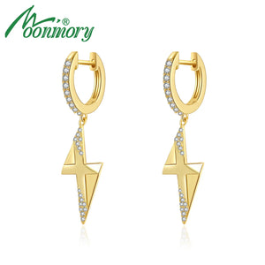Lightning Cross Silver Earrings with Clear Zircon 18k Plated